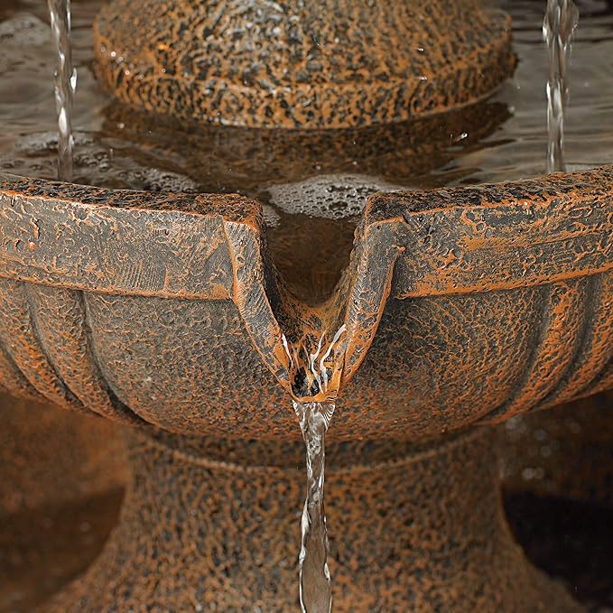 Ravenna 43" High Large Italian Indoor Outdoor Decor Faux Stone Floor Fountain Standing Waterfall 3-Tier Basin Tall Water Feature for Outside Garden Patio Yard Backyard Porch Deck - John Timberland