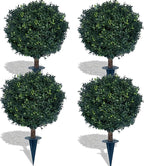 kyesyes Artificial Boxwood Ball Bush 27" Tree BLONYUVC UV Resistance Rated with Spike. Easy to Push in The Ground.Plant Looks Great in a Planter Anywhere. Indoor/Outdoor Decor 4 Pack