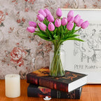 Mandy's Lavender Artificial Tulips Flowers Centerpiece, 13.5" Lifelike PU Fake Floral Stems 20pcs for Kitchen Island & Dining Table, Spring Decor for Easter
