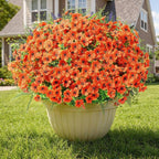 Alupssuc 24 Bundles Artificial Flowers for Outdoors Spring Decoration, UV Resistant Eucalyptus Violet and Lavender Silk Fake Plants for Outside Indoor Yard Home Patio Decor, Orange