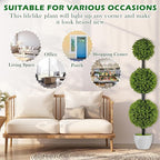 2 Pack Artificial Topiary Ball Tree 4FT, Set of 2 Faux Triple Balls Tree in Pot Shrubs Plants for Outdoor Front Door Porch Plant Outdoor