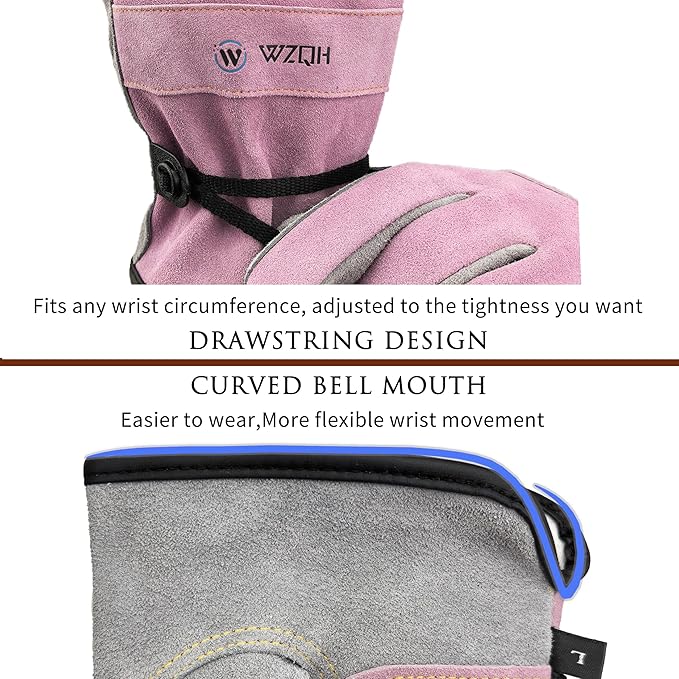 WZQH Leather Work Gloves for Men or Women. X-Large Glove for Gardening, Tig/Mig Welding, Construction, Chainsaw, Farm, Ranch, etc. Cowhide, Cotton Lined, Utility, Firm Grip, Durable. Pink-Grey XL