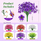 Der Rose 24 Bundles Artificial Flowers for Outdoors Fake Ferns UV Resistant Faux Spring Flowers for Outdoor Planters Home Garden Patio Front Porch Decor