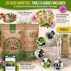 25 Culinary Herbs & Edible Flower Seed Variety Pack for Planting Indoor & Outdoors. 11900+ Non-GMO Heirloom Flower Seeds: Basil, Borage, Echinacea, Lavender, Oregano, Rosemary Seeds & More