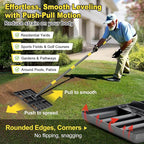 Lawn Leveling Rake: Anti Flipping 17" x 10" Stainless Steel Lawn Ground Leveler for Soil, Heavy Duty Grass Top Soil Dressing Leveling Rake, Home Lawn,Golf Field,Yard Landscaping Tool, 60” Long Handle