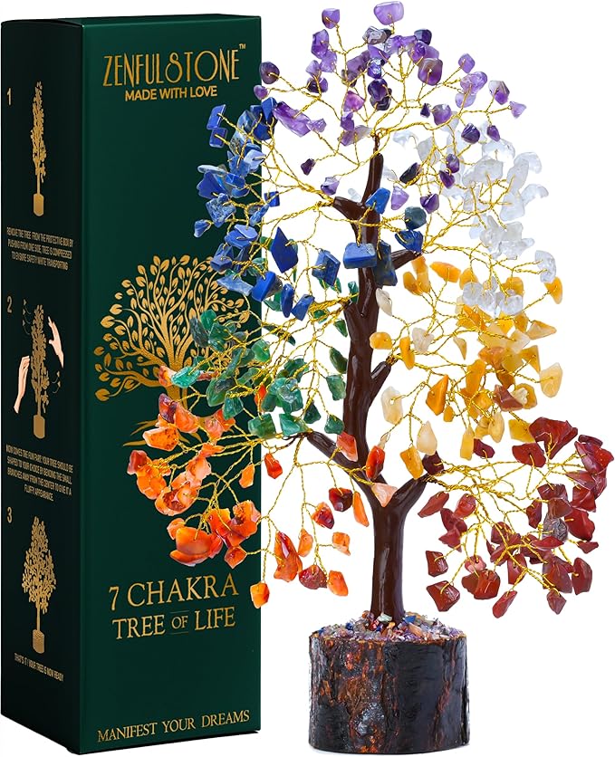 7 Chakra tree of life Crystal Healing Money Tree for Home Living Decor, Office Desk Decor | Handmade Feng Shui Bonsai for Positive Energy, Wealth & Good Luck | Birthday Gifts for Men, Women, Mom