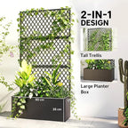 Outsunny Metal Planter Box with Trellis, Raised Garden Bed with Trellis Privacy Screen and Drainage Holes for Climbing Plants, Diamond Lattice Privacy Planter for Garden, Patio, Balcony