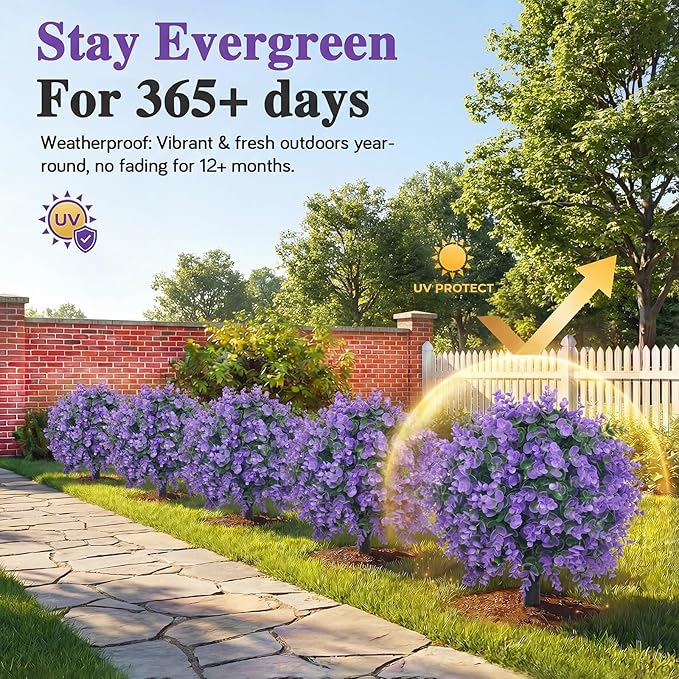 PATIO CHOICE Topiary Trees Artificial Outdoor Boxwood Ball Trees with Lavender Set of 2 22" Artificial Faux Plants Realistic Bushes Fake Shrubs Decorations for Outdoor Indoor Front Porch Garden