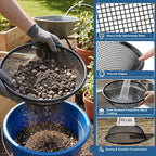 3PCS Soil Sifter for Gardening, 11.8" W Rock Sifter for 5 Gallon Bucket, 3mm/6mm/8mm Mesh Galvanized Steel Sifting Screen Dirt Sifter for Compost, Worm, Leaves, Sawdust, Rocks, Sand and Gravel