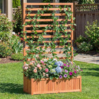 HAPPYGRILL Raised Garden Bed with Trellis, 59" Tall Wooden Elevated Planter Box w/Liner, Drainage, Detachable Base Panel for Climbing Plant Vine Flower, Outdoor Planter w/Trellis for Patio (1)