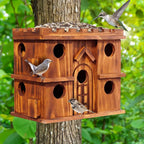 MIXUMON Wooden Bird Houses for Outside – 9 Rooms Large Bird House, Carbonized Pine Rustic Finish, 1.5" Entrance Holes, Cleaning Doors, Outdoor Birdhouse Nesting Box (Rustic, 9 Rooms)