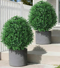 27'' Artificial Topiary Plants for Outdoor 2 Pack Artificial Topiary Trees with Stable Metal Ground Spike Fake Bushes Shrubs for Outside Garden Front Porch Landscape Walkway, Green Eucalyptus