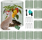 Uyittour 10 Pack Plant Protectors from Animals, 12" x 12" Round Metal Wire Garden Plant Cages to Keep Animals Out, Rabbit Proof Protection for Vegetables & Flowers with Stakes, Zip Ties & Gloves