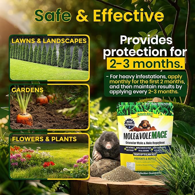 Nature's MACE Mole & Vole MACE – Yard & Garden Granules, Castor Oil Formula, Outdoor Use, Plant & Pet Safe, 160 Fl Oz (Pack of 1)