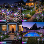btfarm 2 Pack Solar Garden Lights Outdoor 8 Modes, 120 LED Firework Lights Solar Powered, Waterproof Twinkle Fairy Light Outside for Yard Pathway Lawn Pool Patio Christmas Decorative, Multicolor