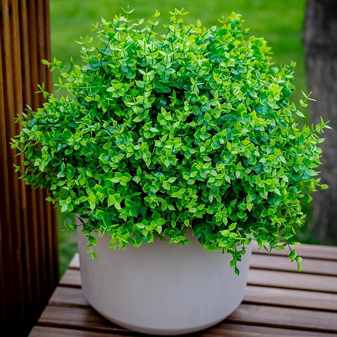 Fake Plants Flowers Outdoor Artificial Shrubs - 16 Bundles UV Resistant No Fade Faux Plastic Greenery Home Garden Porch Patio Decoration Office Indoor (Green)