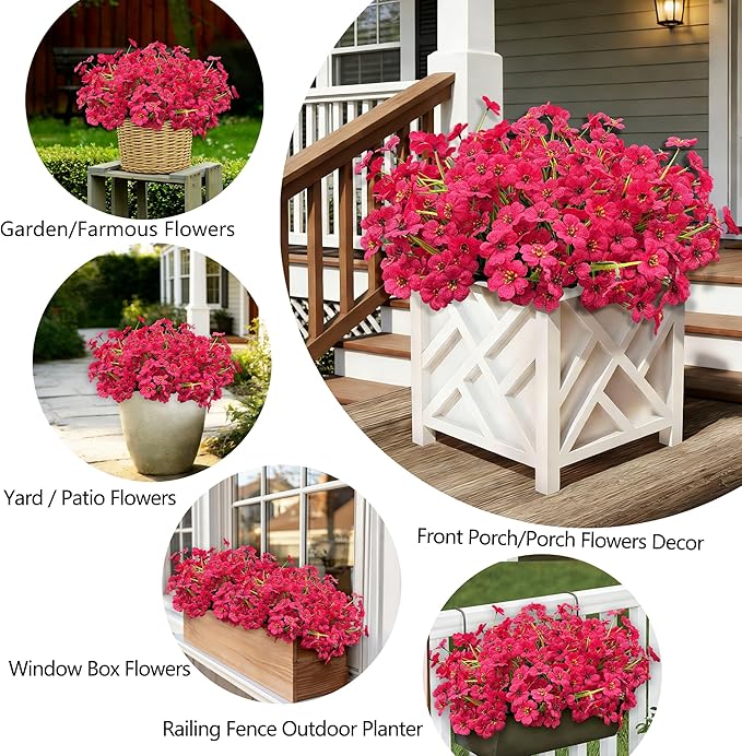 20 Bundles Fuchsia Artificial Flowers for Outdoors, UV Resistant Fake Flowers with Plastic Plants for Outside , Faux magenta Silk Flower for outdoor Planters ,Hot Pink Realistic Plant Decor-Rosy