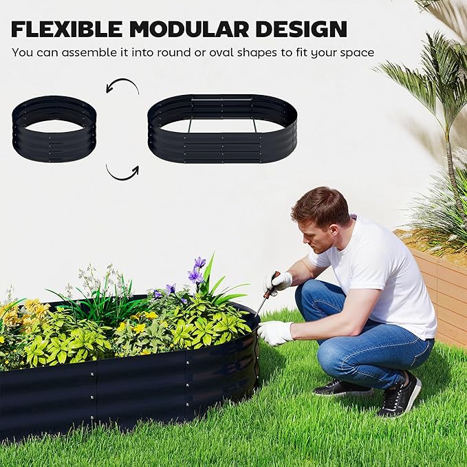 Outsunny Galvanised Raised Garden Bed with Arched Trellis, 5 x 3 x 6ft Metal Outdoor Planter Box with Open Bottom Design, Modular Raised Bed with Gloves for Vegetable Flower, Easy Assembly, Dark Gray