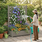 Elevated Raised Garden Bed with Trellis,Resin Planter Boxes Outdoor for Backyard Balcony,Large Patio Planter Box for Herbs Flowers Vegetables(Grey)