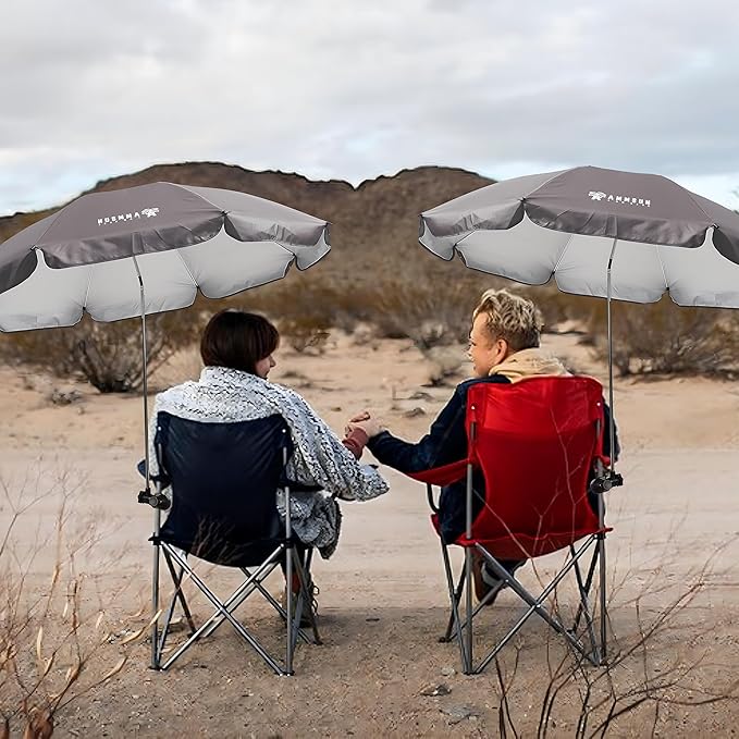 AMMSUN XL Chair Umbrella with Universal Clamp Adjustable 47 inches and 360-degree Swivel UPF 50+, Portable Clamp on Camping or Beach Chair, Stroller, Wheelchair, Golf cart, Grey, 2 PACK