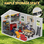 PIPLEO 8x12 FT Resin Outdoor Storage Shed with Floor, Plastic Garden Storage Shed with Lockable Door & Vent, All Weather Versatile Tool Shed for Backyard, Patio, Lawn, Cloud Gray