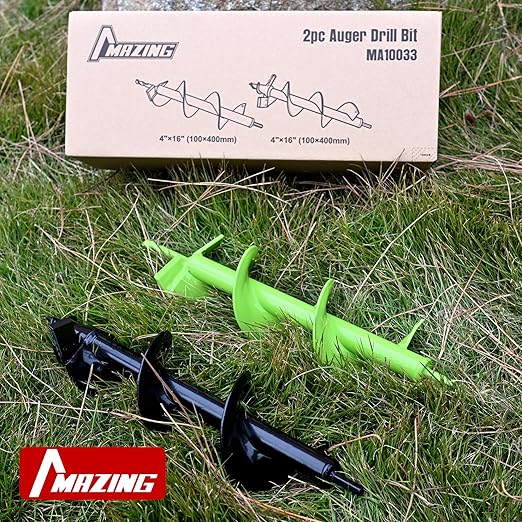 MAZING 16" x 4" Upgraded Spiral Auger Drill Bit for Planting, 2Pc Heavy Duty Garden Auger Bit, Bulb Planter Tool for Post Hole Digger Plant Flower Bedding Digging