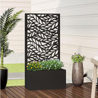 Casaphoria Metal Raised Garden Bed with Trellis, 47"x24"x12" Planter Box for Climbing Plants, Vegetables & Vines, Features Drainage Holes and Privacy Screen (Black-Spring)