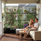 Privacy Planters for Patio – Metal Raised Garden Bed with Trellis and Privacy Screen, 71" x 35" x 16" Planter Box with Drainage Holes for Climbing Plants, Vegetables, and Vines, Outdoor Backyard Black