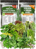 Assorted Collection of Spice Herb and Green Lettuce Seeds - Non GMO USA Grown - 34 Heirloom Varieties for Hydroponic Indoor and Outdoor Planting - Salad and Tea Seeds for Home Growing
