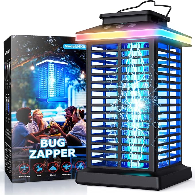 Bug Zapper Outdoor, Mosquito Zapper 3 in 1 Rechargeable Bug Zapper Outdoor with 5000mAh Battery & LED Night Light, 4000V Electric Fly Zapper for Outside,Patio,Backyard,Garden Black