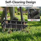 Knee-Friendly Manual Lawn Aerator Tool - 15 Heavy-Duty Steel Spikes,Spring-Loaded Auto-Clean Design, Pre-Assembled for Soil Loosening & Lawn Health, Garden/Yard Aeration Tool