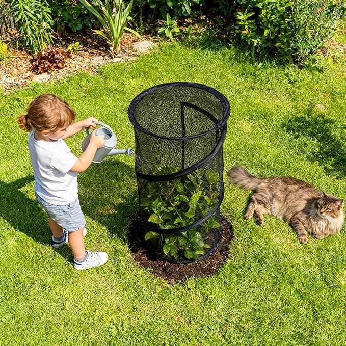 Plant Protectors From Animals,with Stakes Round Breathable Reusable Mesh Home Accessories - Mesh Plant Cover,for Winter Freezing Frost Season Flower Pot Planter Patio Porch Walkway Pathway Courtyard F