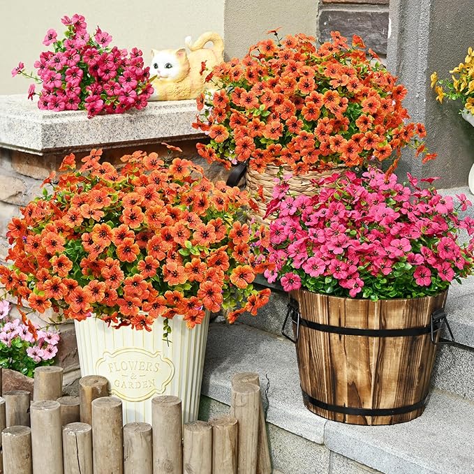 Waipfaru Artificial Flowers for Outdoors, Fake Plants Outside Spring Decoration, 12 Bundles Silk Faux Plants UV Resistant Faux Flowers for Summer Planter Porch Patio Outside Yard Garden Decor
