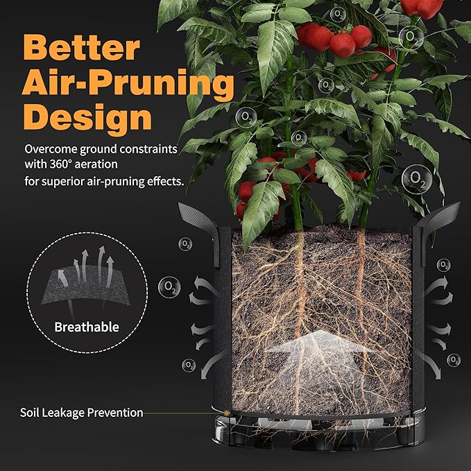 Patigrow Self-Watering Grow Bags, 5-Pack 7 Gallon 420G Thick Nonwoven Fabric Pots with Reinforced Handles and Multi-Purpose Rings, for Low Stress Plant Training Fruits, Vegetables,and Flowers