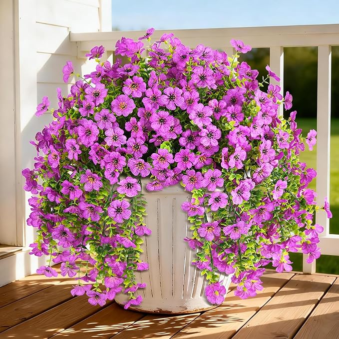 INQCMY 2Pcs Artificial Fake Hanging Flowers for Outdoors UV Resistant Artificial Plants for Spring Summer Decor Look Real Faux Flowers for Outside Home Planter Porch Patio Decor