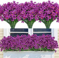 Bassion 24 Bundles Artificial Flowers for Outdoors Decoration, UV Resistant Purple Silk Fake Faux Flowers Artificial Plants for Outside Window Box Porch Garden Home Decor