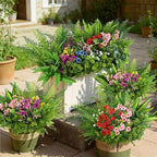 Alupssuc 24Pcs Artificial Flowers and Plants,UV Resistant & No Fade Fake Plastic Greenery Shrubs for Home Garden, Pathway, Front Porch-Spring Summer Decor, Indoor/Outdoor Use,Red Purple Pink Blue