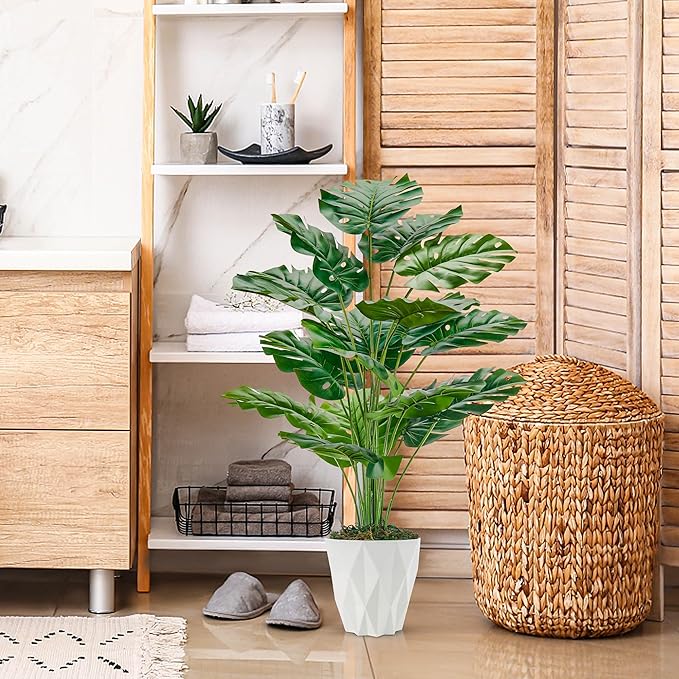 Der Rose 28" Tall Fake Plants Large Artificial Monstera Faux Potted Plants Indoor with White Pot for Home Office Living Room Decor