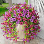 Artificial Fake Hanging Flowers Plants for Outdoor Spring Summer Decoration, 2PCS Faux Daisy Silk Plant Outside No Fade UV Resistant Realistic Home Decor for Porch Patio Window Box (Mix purple)