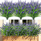 AmyHomie Fake Plants Artificial Flowers for Outdoors – 16 Bundles Fake Lavender Plants & Monkey Grass, UV Resistant Faux Greenery for Patio, Porch, Planter, Garden and Window Decor