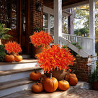 Artificial Fall Flowers Outdoor Fake Mums - 12 Bundles Fake Plants UV Resistant No Fade Faux Plastic Greenery Garden Porch Patio Fall Home Decor (OrangeYellow)