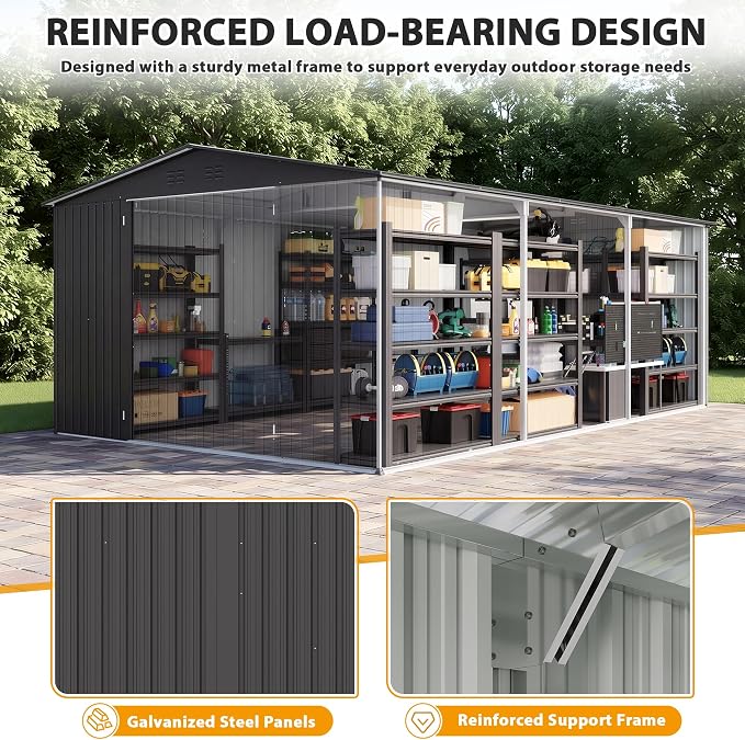 12x20 FT Outdoor Storage Shed, Metal Garden Shed with Lockable Door & Sloped Roof, Large Waterproof Utility Tool Shed for Backyard, Garden, Patio, Lawn, Black