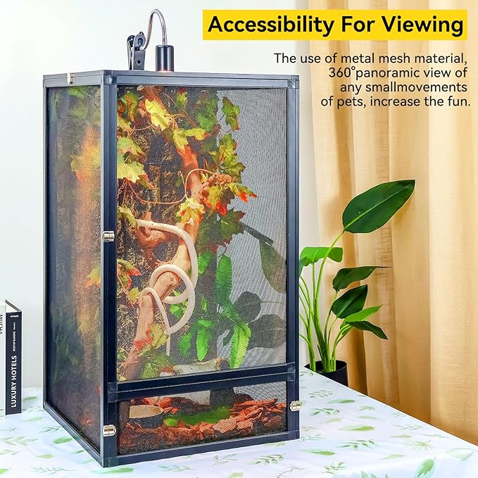 RunDuck 45 Gallon 360° Panoramic Foldable Reptile Terrarium Kit: Crested Gecko Tank and Reptile Cage for Superior Ventilation, Easy Feeding, Sturdiness, and Simple Assembly (Black, 32"x18"x18")