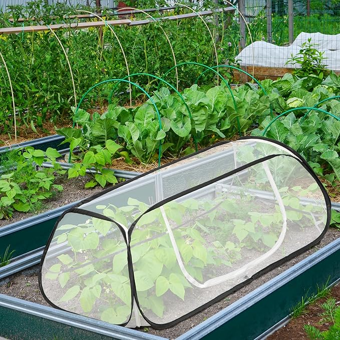 45" x 22" x 16" Pop Up Garden Rows Plants Cover, Raised Garden Beds Vegetable Rows Plant Protector, Insect Bird Barrier Plant Net Cage with Stakes for Protecting Seedlings Fruits Vegetable Row