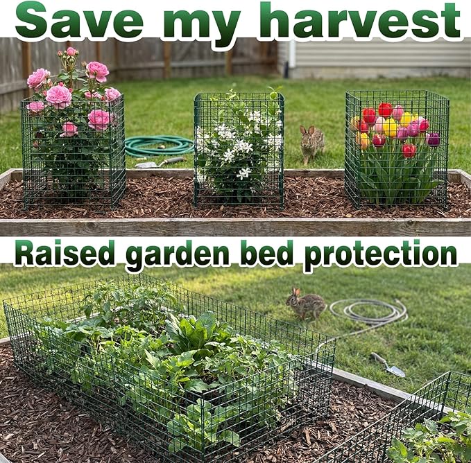 8 Pack Extra Tall Plant Protectors from Animals, 12"x24" Wire Garden Cages for Large Plants Shrubs, 2mm Heavy Duty Metal Mesh Guard for Deer Rabbits, Reusable Garden Protection with Stakes