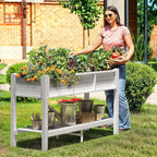 DWVO 48x18x30in Raised Garden Bed HDPE, Poly Wood Planter Box Stand,Weather-Resistant Planter Box with Legs & Storage Shelf, Elevated Garden Bed for Backyard, Patio, Balcony, White