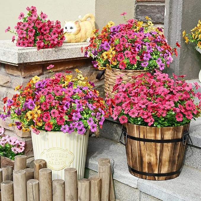 Waipfaru Artificial Flowers for Outdoors, 36 Bundles Faux Plants Outdoor, UV Resistant Artificial Plants Outdoor, Silk Fake Artificial Flowers for Outside Home Decor Planter Porch Patio Decoration