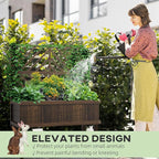 Outsunny Raised Garden Bed with Trellis for Climbing Plants, Vegetable, Grape Vines, Wood Planter with Legs, Drainage Holes and Filter for Outdoor Garden, Patio, Carbonized