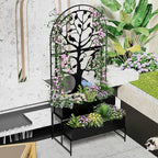 Arched Outdoor Planter Box with Trellis Set of 2 for Climbing Plants, 2 Tiers Metal Privacy Planters for Patio, Raised Garden Bed with Legs, for Vegetables, Balcony, 75.2 x 22 x 34.6 Inch, 2PCS, Black