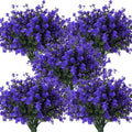 RECUTMS Fake Outdoor Flowers Artificial Flowers Plants for Window Boxes Spring Outdoor Home Decoration, 10 Bundles Fake Faux Eucalyptus for Outside Home Planter Porch Patio Window Yard Decor(Purple)